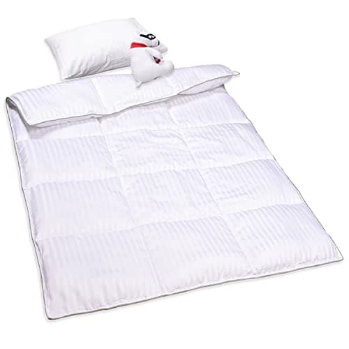 ZPECC Toddler Down Alternative Comforter, 39x47 Hypoallergenic Baby Blanket Quilt, Soft Breathable Lightweight All Season Kids Duvet Insert for Crib Stroller Cot Daycare, White Stripe - Image 1