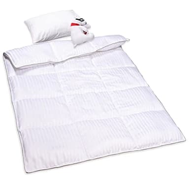 ZPECC Toddler Down Alternative Comforter, 39x47 Hypoallergenic Baby Blanket Quilt, Soft Breathable Lightweight All Season Kids Duvet Insert for Crib Stroller Cot Daycare, White Stripe - Image 1