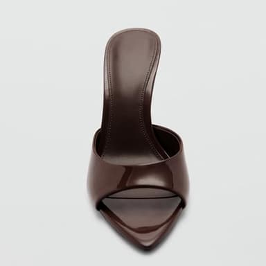 Riekhany High Heel Mules for Women Slip On Open Pointed Toe Classy Patent Leather Stiletto Pumps Formal Slingback Mule Sandals Dress Walking Shoes Chocolate - Image 5