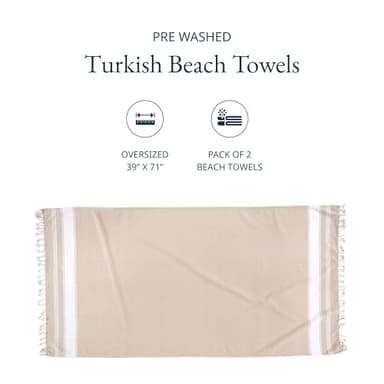 LANE LINEN Oversized Beach Towels, 2 Pack Turkish Towel Set for Adults, Lightweight, Quick Dry, Absorbent & Sand Proof, 39"x71" Pool Towels – Beige - Image 2