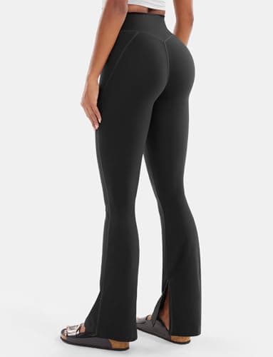 VOYJOY Womens Split Hem Legging Workout High Waist Mini Flared Leggings Casual Workout Gym Yoga Pants Black - Image 4