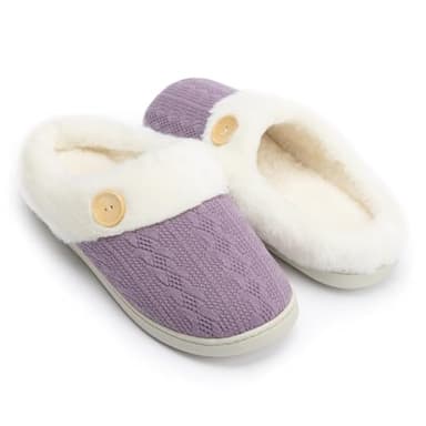 Chantomoo Womens Slipper Warm Comfy Memory Foam House Slippers Knitted Shoes Faux Fur Lined Anti-Skid Rubber Sole Bedroom Cozy Indoor Outdoor Slippers Purple Size 11 12 10.5 - Image 1