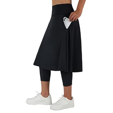 ANIVIVO Women Long Knee Length Skirt with Capris Leggings,Skirted Leggings with High Waisted Zipper Pockets(Black,M) - Image 1