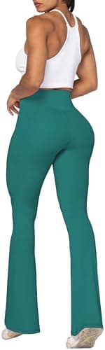 Sunzel Flare Leggings, Crossover Yoga Pants with Tummy Control, High-Waisted and Wide Leg, 30" Inseam, Jasper Green, Large - Image 5