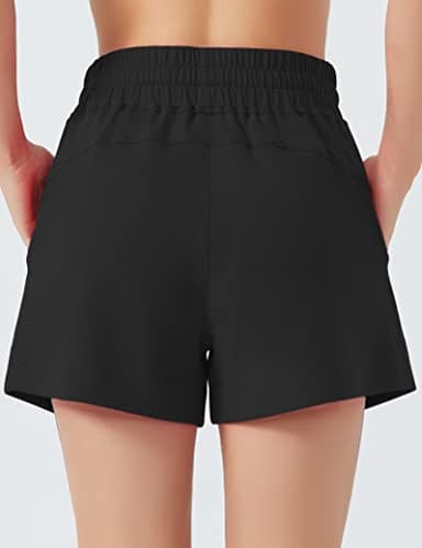 THE GYM PEOPLE Women's Drawstring Sweat Shorts High Waisted Summer Workout Lounge Shorts with Pockets Black - Image 2