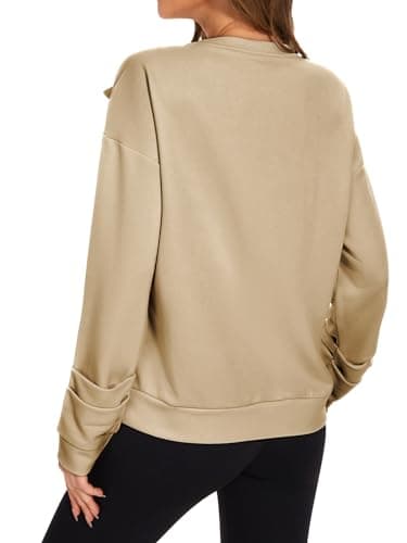 Cakulo 2025 Oversized Sweatshirts for Women Loose Fit Fall Fashion Crewneck Long Sleeve Casual Cute Bow Tunic Tops Khaki M - Image 7