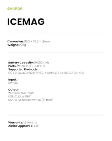 sharge ICEMAG Magnetic Power Bank, World's First 10000mAh Battery Pack with Active Cooling for MagSafe, Transparent Portable Charger with 20W USB-C Input/Output for iPhone16/15 Pro Max/ 14 Pro Max - Image 6