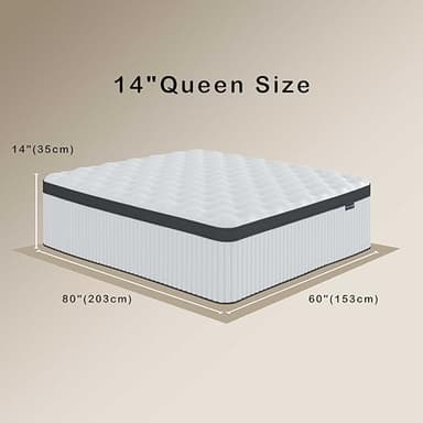 Queen Mattress, 14 Inch Innerspring Hybrid Mattress in a Box with Gel Memory Foam, Individually Wrapped Encased Coil Pocket Spring Mattresses, Pressure Relief, Medium Firm Support, 60"*80"*14" - Image 2