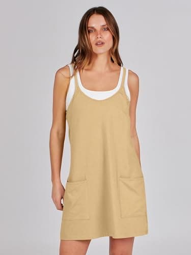 ANRABESS Women Athletic Dress Summer Tennis Workout Active Sports Mini Romper Dress Built in Shorts Travel Vacation Clothes Light Yellow X-Large - Image 3