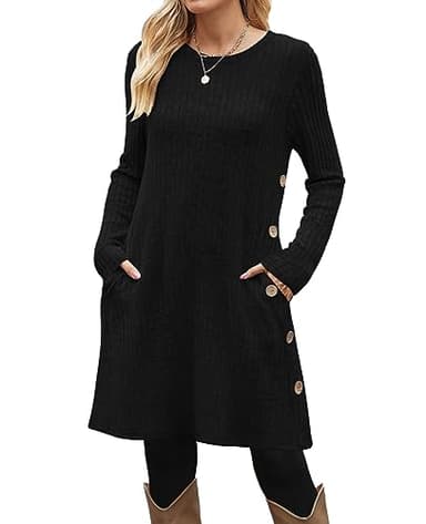 OFEEFAN Fall Dress for Women 2025 Trendy Long Sleeve Tunic Tops Winter Dress Buttons Side - Image 2