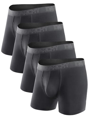 DAVID ARCHY Men's Boxer Briefs, Soft and Breathable Underwear with Moisture-Wicking Fly Underwear for Men 4 Pack(L, Black - 5.5" in 4 Pack) - Image 1