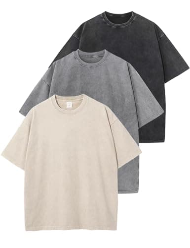Arssm 3 Pack Men Oversized T Shirts Vintage Tee Loose Fit Short Sleeve Casual Streetwear Baggy Washed Unisex Tops(BlackGreyBeige-XL) - Image 1