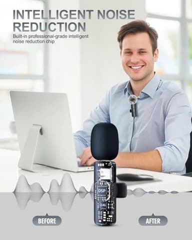 PQRQP 3 in 1 Professional Wireless Lavalier Microphone for iPhone, Android, Camera, Wireless Mini Microphones, Crystal Clear Sound Quality for Recording, Live Streaming, YouTube, TikTok, Elegant Black - Image 3