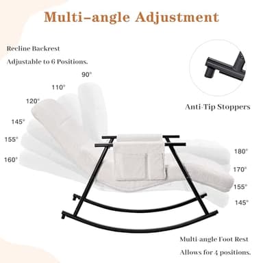 VECELO High Back Nursery Rocking Chair with Foot Rest, Teddy Upholstered Reclining Glider Rocker, Comfy Armchair Padded Seat Removable Side Pockets for Living Room, Bedroom, Balcony, White - Image 3