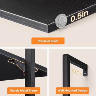 ODK 5-Tier Ladder Bookcase, Industrial Storage Shelf with Metal Frame for Living Room, Home Office, Kitchen & Bedroom, Space Saving Freestanding Organizer Rack, Black (8" D x 16" W x 74" H) - Image 5