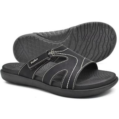 KuaiLu Womens Fashion Orthotic Slides Ladies Lightweight Athletic Yoga Mat Walking Sandals Slip On Thick Cushion Recovery Slippers Sandles Comfortable Plantar Fasciitis Arch Support Black Size 9 - Image 7