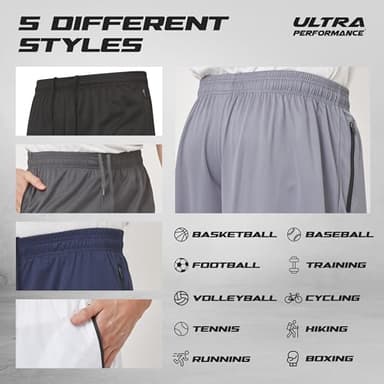 Ultra Performance Mens 5 Pack Athletic Running Shorts, Basketball Gym Workout Shorts for Men with Zippered Pockets - Image 5