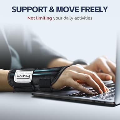 FEATOL 2 Pack Carpal Tunnel Wrist Brace For Work With Wrist Splint, 6.5'' Wrist Brace Night Support For Women Men, Pain Relief For Tendonitis, Arthritis, Pregnancy, Typing, Right and Left Hand, Medium - Image 2