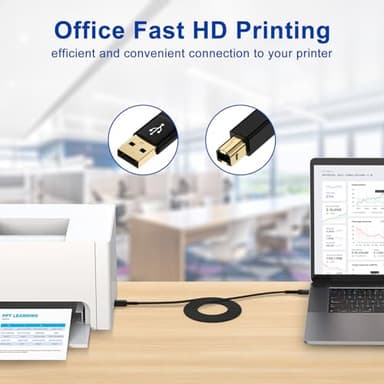 USB Printer Cable,USB A to B Scanner Cables Printer Cord High Speed USB 2.0 Type B Nylon Braided Long Midi Cable 6FT for HP Canon Samsung Dell Epson Xerox Digital Piano MIDI Controller Laptop Computer - Image 2