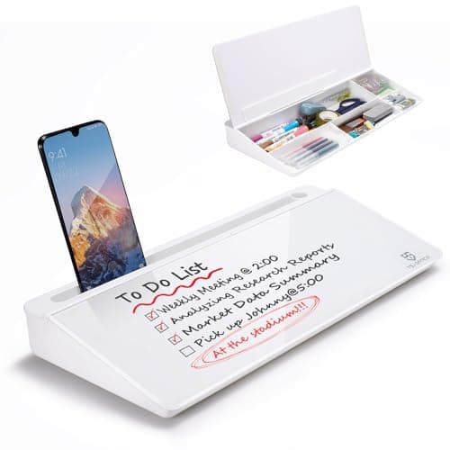 TSJ OFFICE Small Desktop Whiteboard -Glass Dry Erase Board Computer Keyboard Stand White Board Surface Pad with Drawer, Desk Organizers with Accessories for Office, Home, School Supplies - Image 1