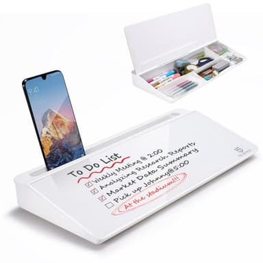 TSJ OFFICE Small Desktop Whiteboard -Glass Dry Erase Board Computer Keyboard Stand White Board Surface Pad with Drawer, Desk Organizers with Accessories for Office, Home, School Supplies - Image 1