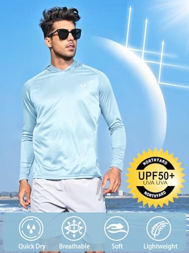NORTHYARD Men's UPF 50+ Hoodie Shirts Long Sleeve Sun Protection Fishing Swim Beach UV SPF Rash Guard Quick Dry Lightweight SkyBlue XL - Image 2