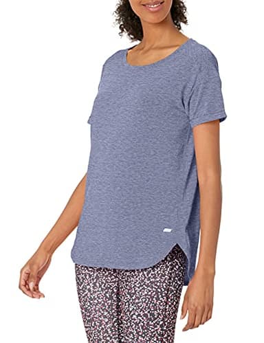 Amazon Essentials Women's Studio Relaxed-Fit Lightweight Crewneck T-Shirt (Available in Plus Size), Blue Heather Nightshadow, Large