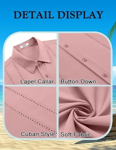 COOFANDY Guayabera Shirts for Men Short Sleeve Button Down Shirts Summer Beach Wear Dusty Pink - Image 6