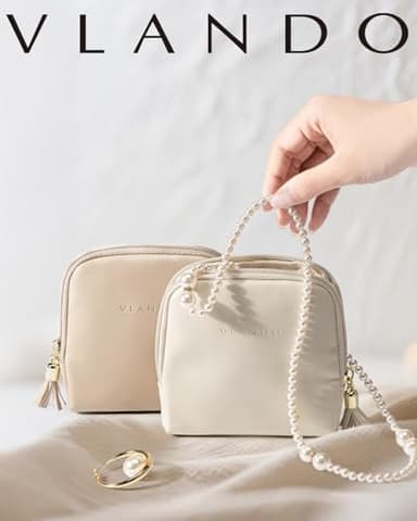 Vlando Small Travel Jewelry Case,Travel Gifts for Women,Jewelry Pouch Bags with Zipper,Velvet Jewelry Organizer Storage Bag for Bracelet Rings Earring-Cream White - Image 8