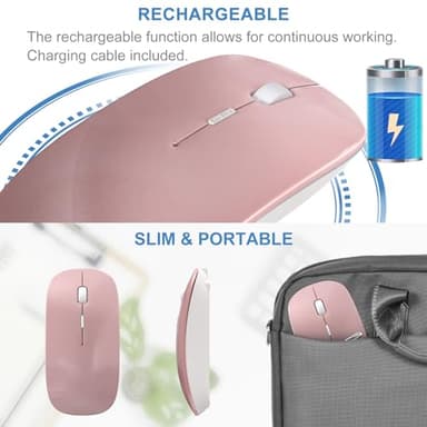 Bluetooth Wireless Mouse for MacBook Air Mac Pro Laptop Computer iPad Pad PC Laser Optical Rechargeable Mini Slim Silent Mouse Widely Used Desktop Hp iMac (Rose Gold) - Image 4