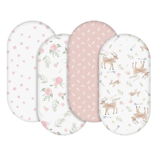 Gllquen Baby Bassinet Sheets 4 Pack, Breathable Cozy Fitted Mattress Sheet, Elastic Travel Crib Fashionable Floral Pattern, Standard Cradle Safe Sheets for Baby Boys Girls 32"x16"(Deer & Rose) - Image 1