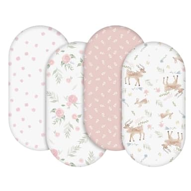 Gllquen Baby Bassinet Sheets 4 Pack, Breathable Cozy Fitted Mattress Sheet, Elastic Travel Crib Fashionable Floral Pattern, Standard Cradle Safe Sheets for Baby Boys Girls 32"x16"(Deer & Rose) - Image 1