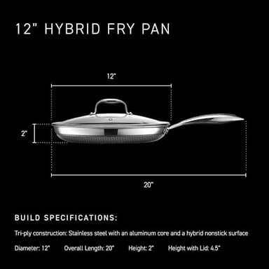 HexClad Hybrid Nonstick 12-Inch Frying Pan with Tempered Glass Lid, Stay-Cool Handle, Dishwasher-Friendly, Oven-Safe Up to 900°F, Induction Ready, Compatible with All Cooktops - Image 3