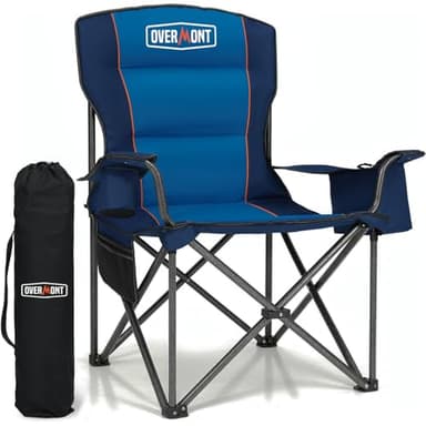 Overmont Oversized Folding Camping Chair - 450lbs Support with Padded Cushion Cooler Pockets - Heavy Duty Collapsible Chairs for Sports Garden Beach Fishing Blue - Image 1