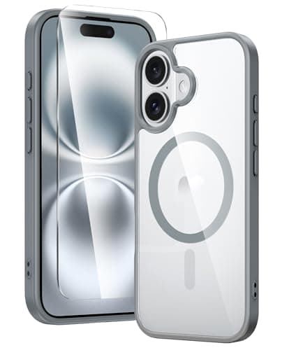 FNTCASE for iPhone 16 Phone Case: Clear Magnetic Military Grade Drop Protection Anti Yellowing Slim Case - Rugged Shockproof Protective Transparent Cell Phone Cover(Gray) - Image 1
