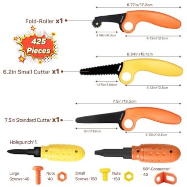 ZLemma Cardboard Construction Kit - 425 PCS Kids Building Set with Safe Serrated Cutter, Crease Roller, Screws & Nuts, STEM Upcycled Tool for DIY Cardboard Projects, Engineering & Creativity - Image 2