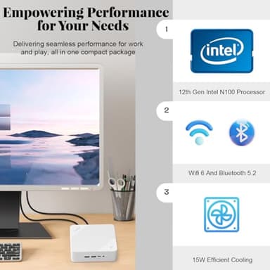 NIMO Mini PC Desktop, 12th Gen N100(Beat i3 1115G4) Mini Desktop Computers with USB3.2 BT5.2 WiFi 6, 8GB RAM 1TB SSD 4K Triple-Monitor Display Micro Computer for Student Home Office - Image 3