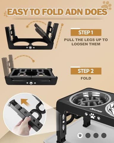 Jovrun Elevated Dog Bowls, Dog Feeder with 2 Stainless Steel Dishes &1 Slow Feeder Bowl, 5 Heights Adjustable Raised Stand for Medium Large, Food Dishes with Non-Slip Feet - Image 7