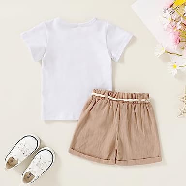 YOUNGER TREE Toddler Baby Girl Clothes Summer Cute Elephant T-shirt Solid Color Short Sets with Belt Girls Outfit (Elephant, 3-4T) - Image 3