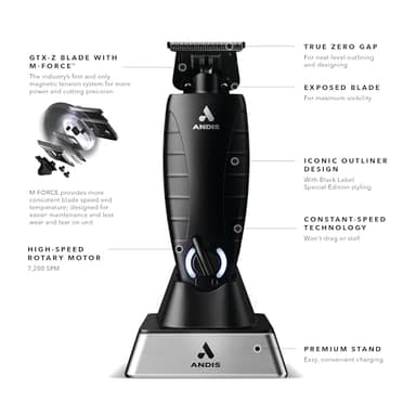 Andis GTX-EXO Black Label Special Edition, Professional Lithium-ion Electric Beard & Hair Trimmer, M-Force Technology, Cordless, Included Charging Stand, Black - Image 2