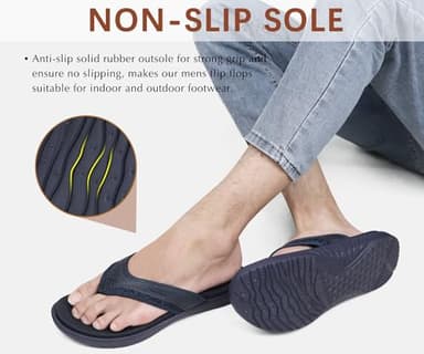 KuaiLu Mens Leather Sport Flip Flops Comfort Orthotic Thong Sandals with Plantar Fasciitis Arch Support for Outdoor Summer - Image 4