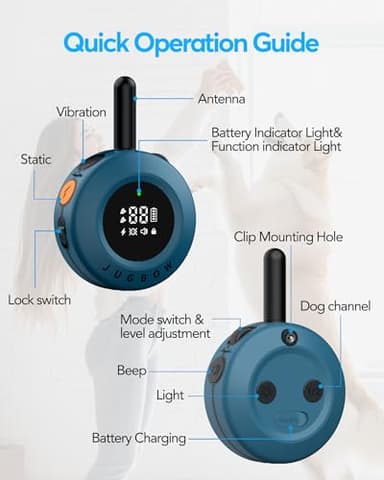Jugbow Dog Shock Collar - 3/4 Mile Dog Training Collar with Remote for Large Medium Small Dogs, Rechargeable IPX8 Waterproof E-Collar with 3 Training Modes, LED Light & Security Lock (Blue) - Image 6