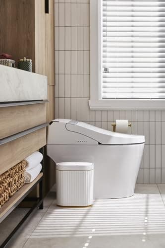 ELPHECO Automatic Motion Sensor Trash Can - 2 Gallon Slimline for Bathroom, Bedroom, Kitchen, Office - White with Gold Trim - Image 4