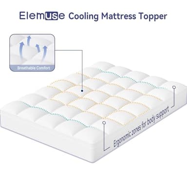 ELEMUSE Full Mattress Topper for Back Pain, Extra Thick Mattress Pad Cover, Plush Soft Pillowtop with Elastic Deep Pocket, Overfilled Down Alternative Filling - Image 2