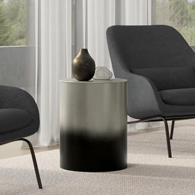 SIMPLIHOME Curtis Industrial 16 Inch Wide Metal Cylinder Accent Table in Ombre Black / Silver, Fully Assembled, For the Living Room and Bedroom - Image 2