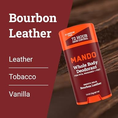Mando Whole Body Deodorant For Men - Smooth Solid Stick - 72 Hour Odor Control - Aluminum Free, Baking Soda Free, Skin Safe - 2.6 Ounce (Pack of 2) - Bourbon Leather - Image 4