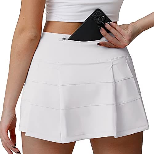 Husnainna High Waisted Pleated Tennis Skirt with Pockets Athletic Golf Skorts for Women Casual Workout Built-in Shorts 018BZQ-White/a2 - Image 1