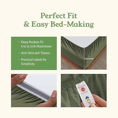 California Design Den Queen Sheets Set - Soft 100% Organic Sheets with Deep Pockets, Crisp Percale, Breathable and Durable Bedding Set - Olive Green - Image 3