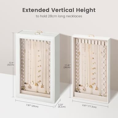 Lolalet Necklace Organizer Box, 2-Layer Jewelry Storage Boxes with Clear Lid for Necklaces, Tangle-Free Necklace Display Case for Women Girls -White - Image 3
