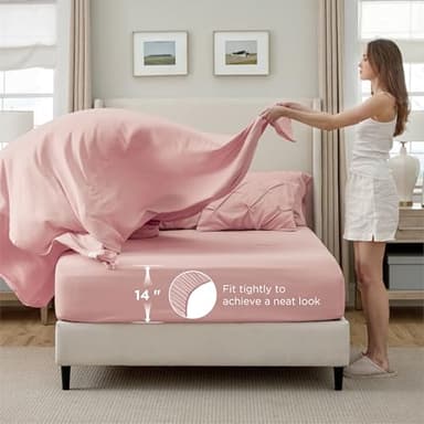 Bedsure Queen Comforter Set Pink - Bed in a Bag Queen Size 7 Pieces, GentleSoft™ Pintuck Bed Set Gift for Family, Pinch Pleat Pink Comforter with Sheets, Pillowcases & Shams - Image 5